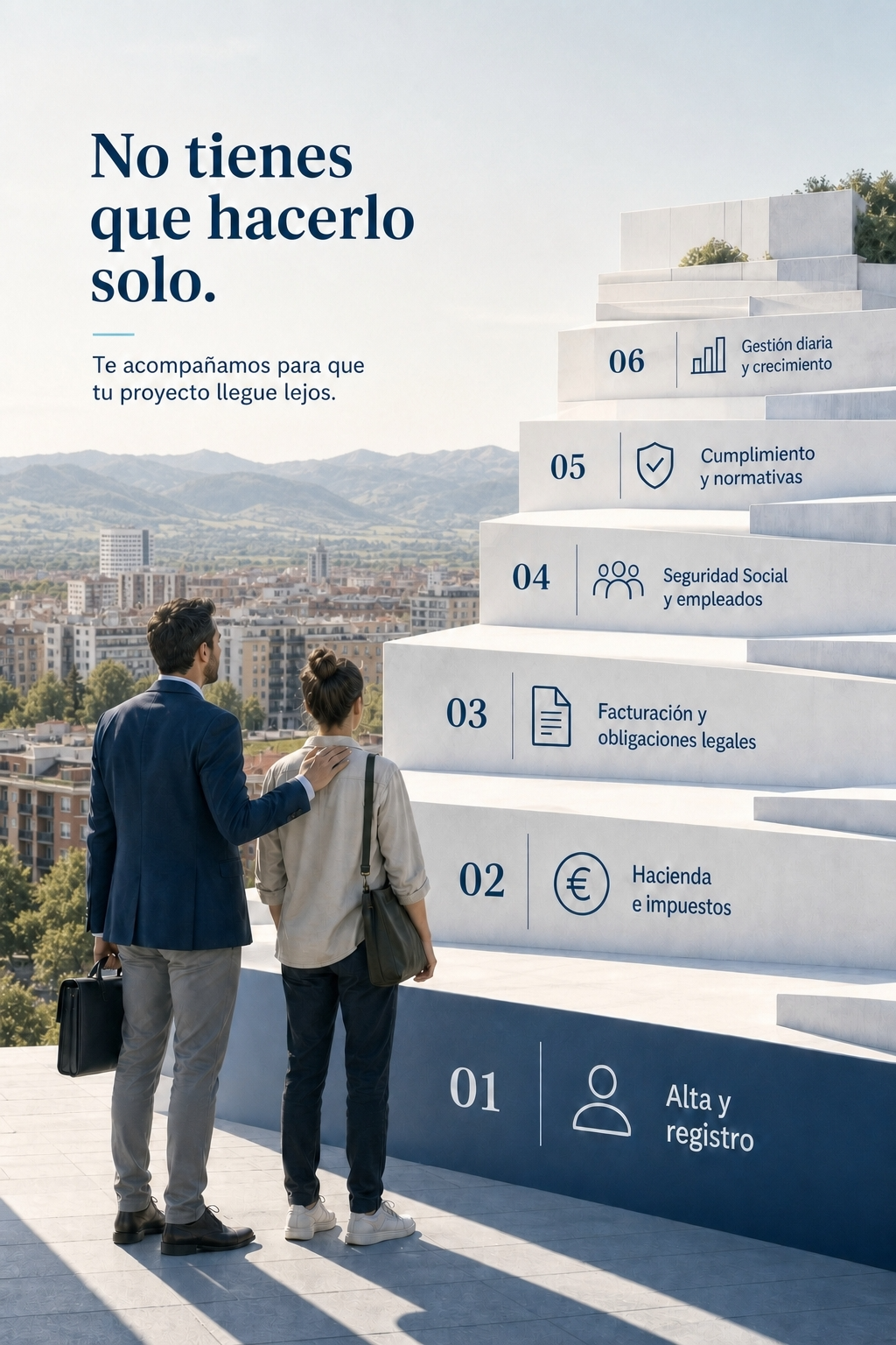 Ilustración editorial de un arranque emprendedor con carga administrativa compartida