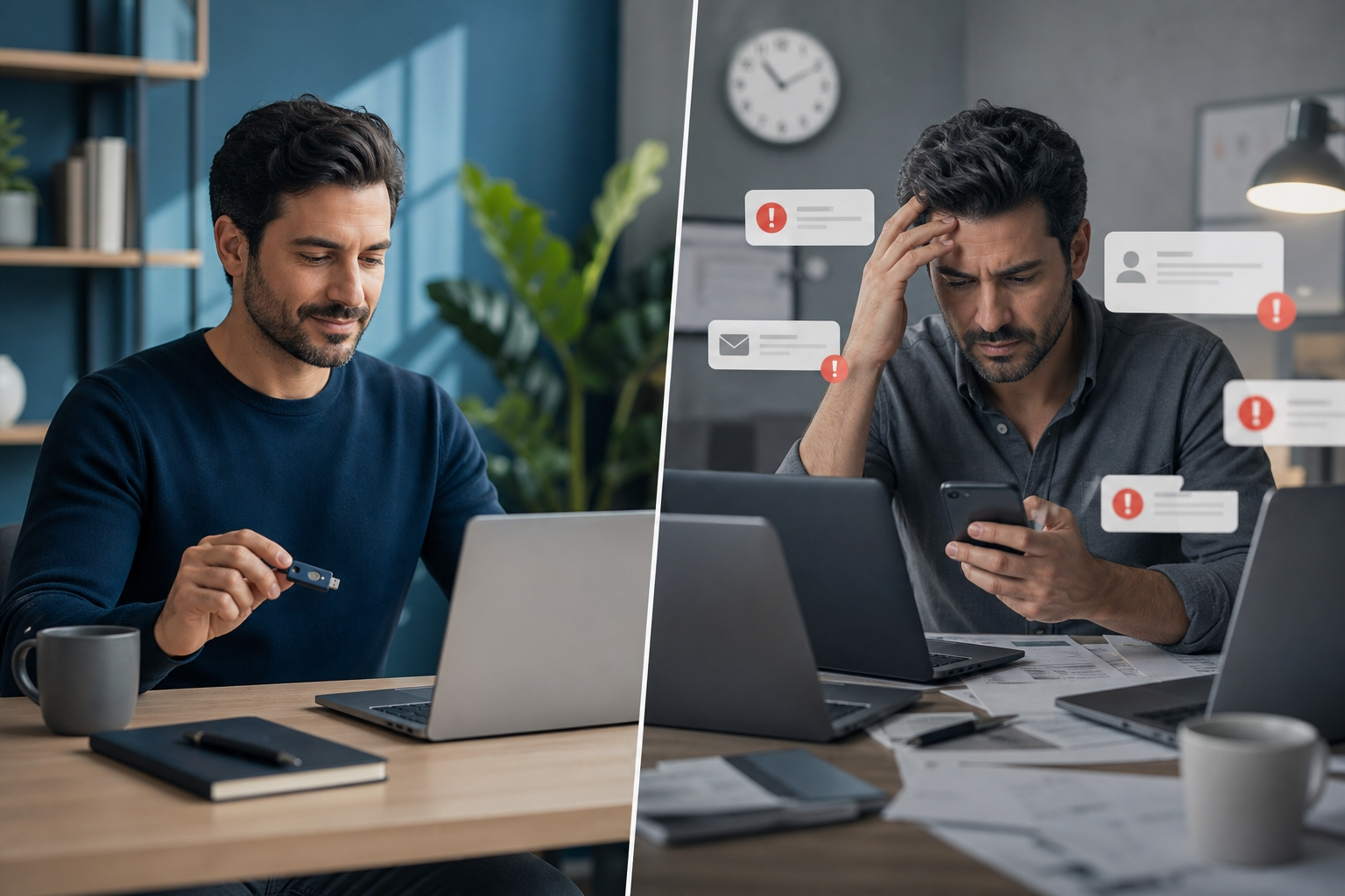 Comparativa visual entre resolver el certificado digital con tiempo o dejarlo para una urgencia