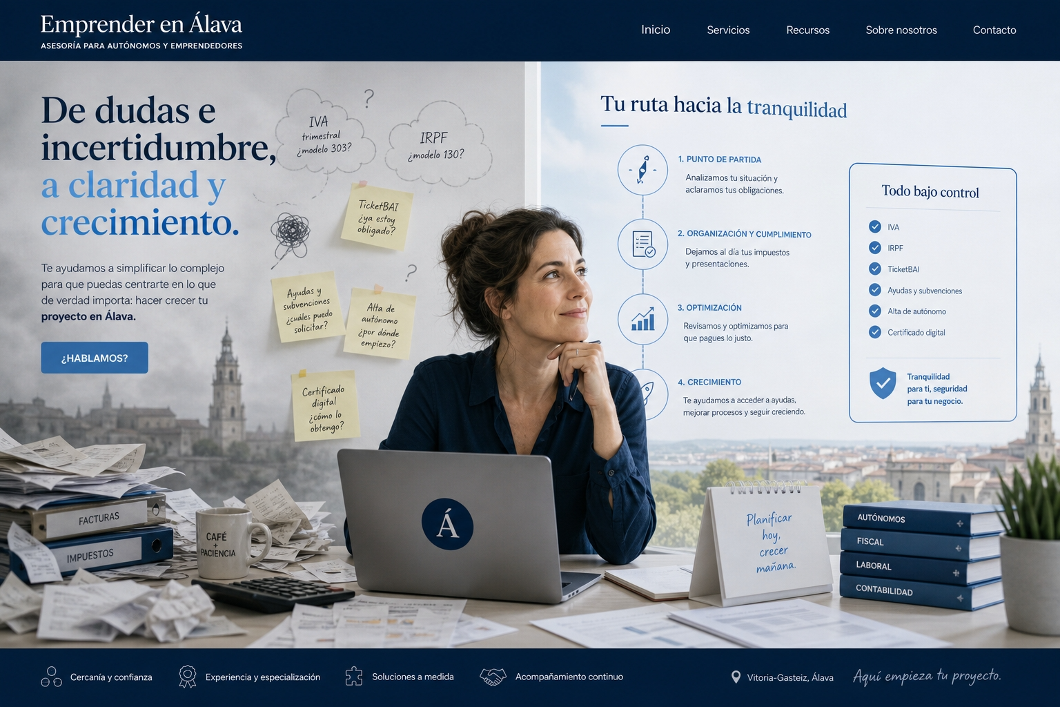 Transición visual entre la niebla administrativa y la claridad para empezar a emprender con orden