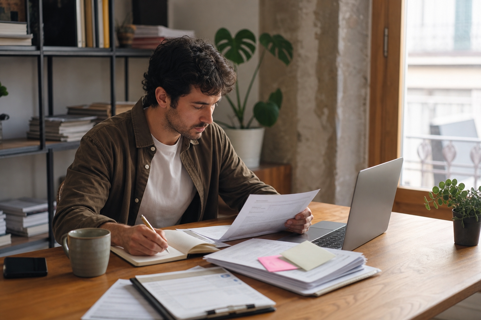 Emprendedor revisando con calma sus primeras obligaciones fiscales